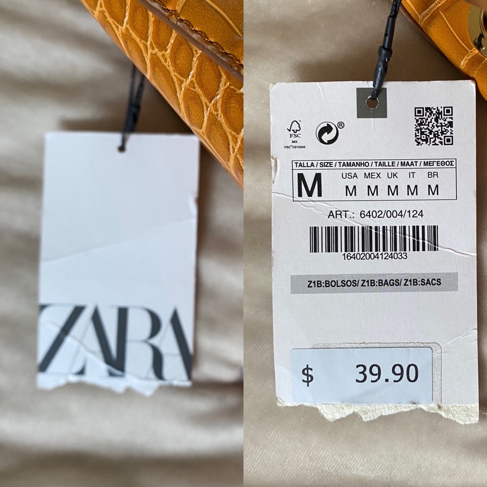 NWT Zara croc embossed faux leather top handle long strap bucket bag mustard - Picture 10 of 12